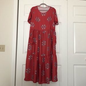 Maxi Dress in Red and Gray Geometric Print by MISSLOOK